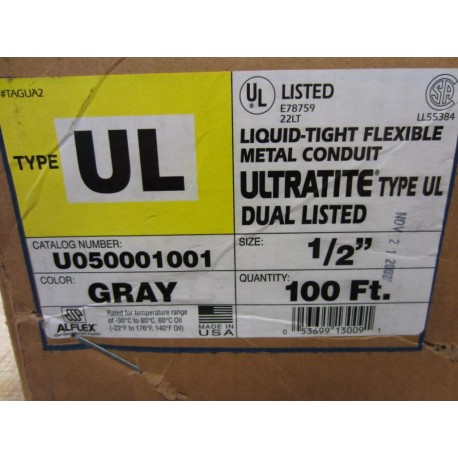 Ultratite U050001001 Liquid Tight Flexible Metal Conduit - 100 Foot Size 12