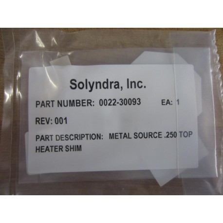 Solyndra 0022-30093 Metal Source Top Heater Shim .250 (Pack of 5)