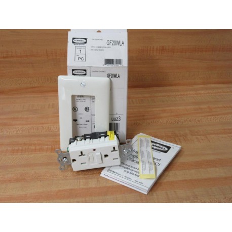 Hubbell GF20WLA Receptacle White GFCI 20 Amp wFaceplate