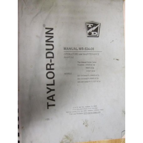 Taylor Dunn MS-534-08 Operators Manual MS53408 - Used