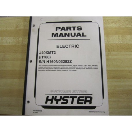 Hyster H160N03282Z Parts Manual Hy-H160N03282Z - Used