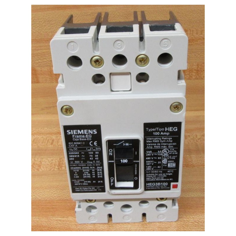 Siemens HEG3B100 Circuit Breaker HEG3B100L W Chipped Shroud - Used ...