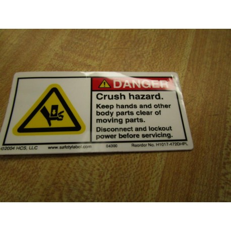 Hazard H1017-472DHPL Danger Crush Hazard Sticker (Pack of 3)