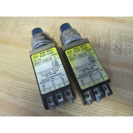 Allen Bradley 800T-PSD16B Blue Pilot Light 800TPSD16B (Pack of 2) - Used