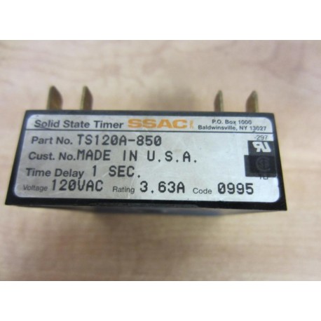 SSAC TS120A-850 Solid State Timer TS120A850 1 Sec3.63A - Used